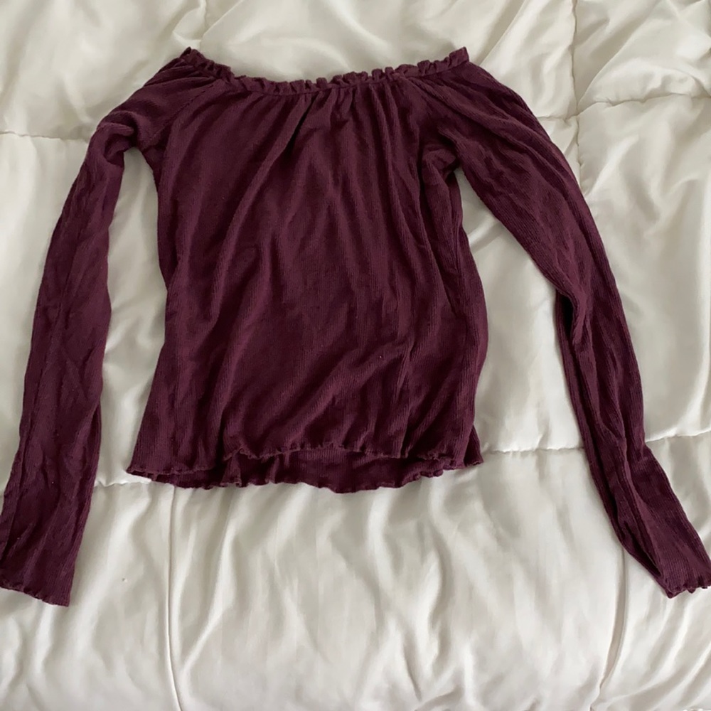 Lettuce Edge Ribbed Garage Off the Shoulder